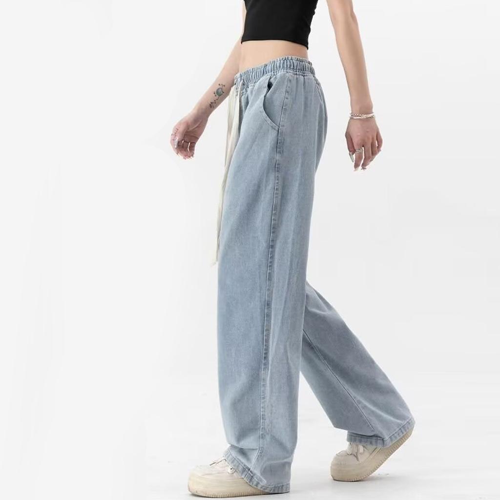 Женские потертые джинсы с высокой талией, модные универсальные прямые джинсы с эластичной талией