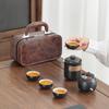 Simple coarse pottery Lingxue tea set outdoor business travel portable high-end leather bag business travel teapot set