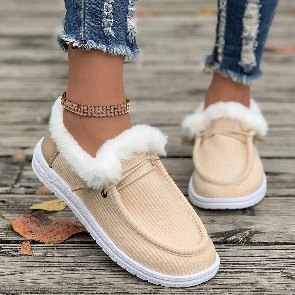 Fashion Women Warm Casual Winter New Plush Ankle Snow Boots Flats Female Casual Cotton Shoes Ladies Solid Round Toe Sports Loafers Women