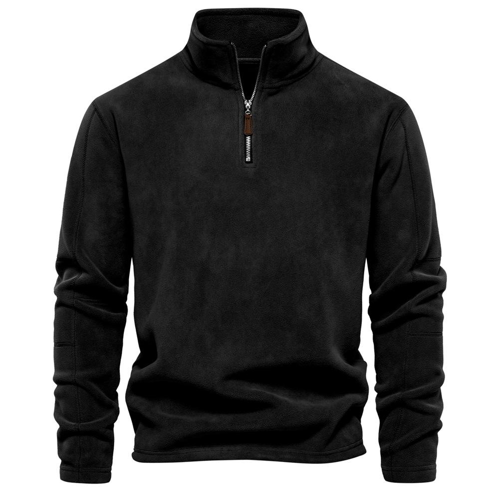 Men's Fall/Winter Long-Sleeve Stand-Up Collar Half-Zip Sweatshirt Youth Solid-Color Fleece Top