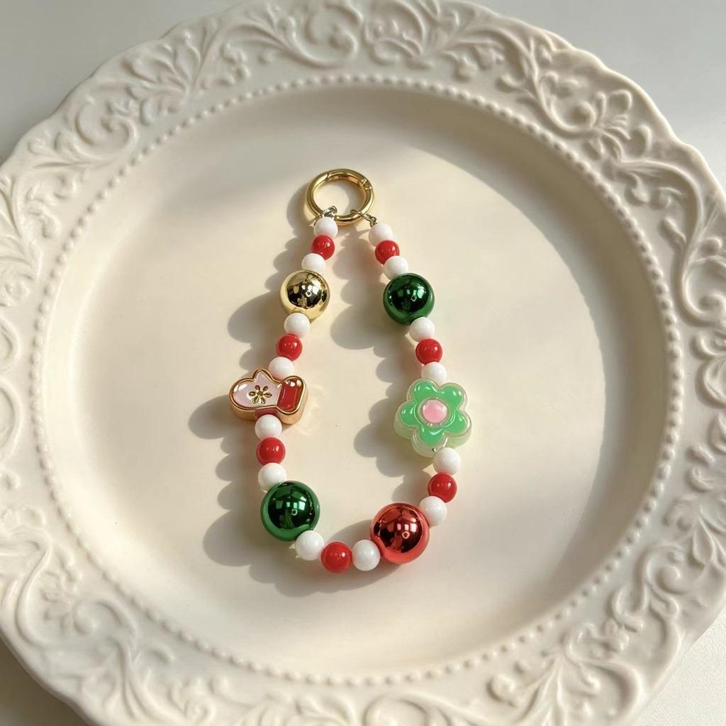 Key Pendant Sweet Acrylic Beaded Charm Purse Charm Holiday-Themed Bag Charm For Christmas Gatherings Mobile Phones Purse