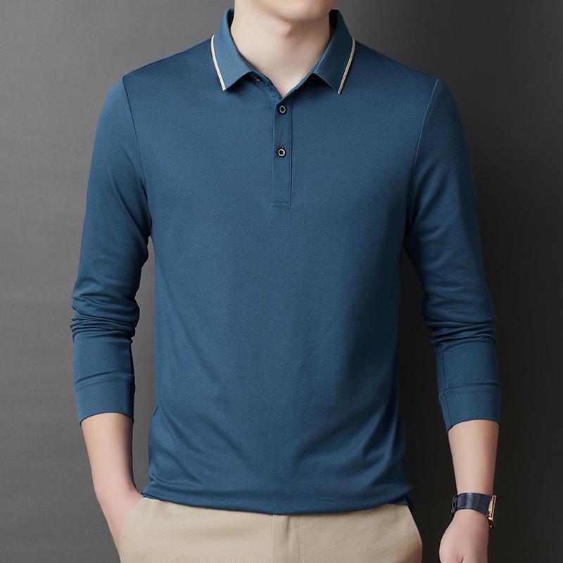 Весенне-осенняя деловая мужская футболка с лацканами и длинным рукавом, молодежная повседневная базовая рубашка, свободная рубашка-поло, трендовая мужская одежда