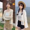 Вязаный кардиган с кондиционером, женская летняя одежда с рукавами, новая свободная шаль с полым верхом из сетчатого отверстия, солнцезащитная куртка