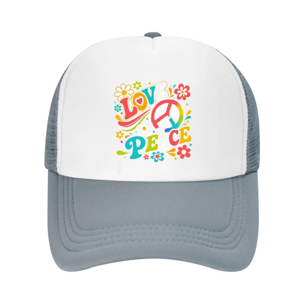 Groovy Rainbow Peace Bloom Typograph Mesh Baseball Cap Casual Hat Outdoor For Womens Unisex FeUnisex