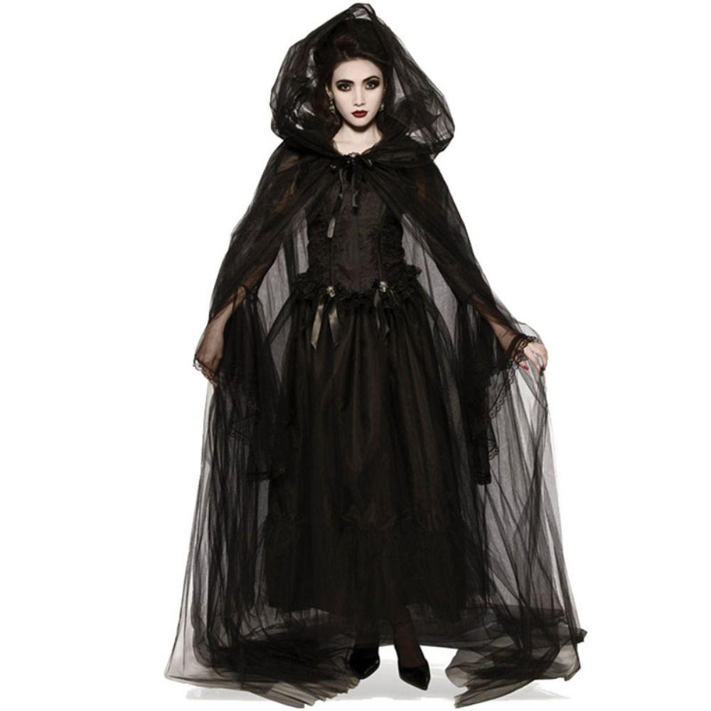 Transparent Mesh Ghost Cloak Dress Up Hooded Cloak Funny Women Halloween Costume  Cosplay