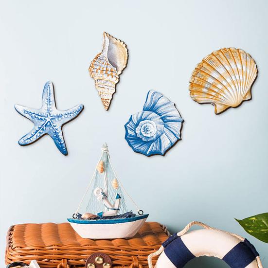Морское украшение стены Деревянная доска Подвесное Прибрежная ракушка Уникальное средиземноморское настенное искусство Морской пляжный декор для дома Спальни Гостиной