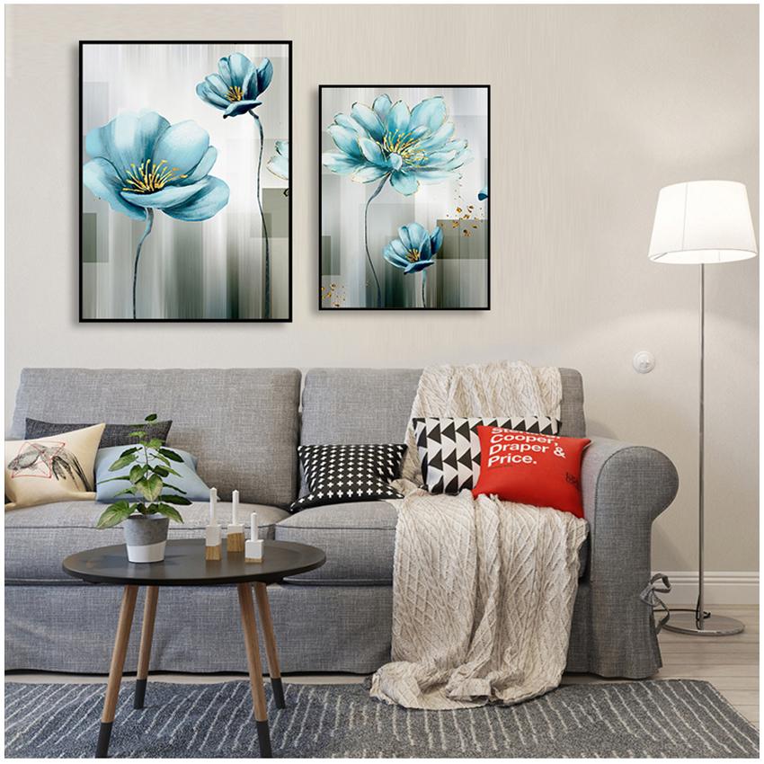 Для гостиной золотой принт Cuadros Salon Decoracio абстрактный синий цветок холст картина современная детская синяя настенная картина без рамки