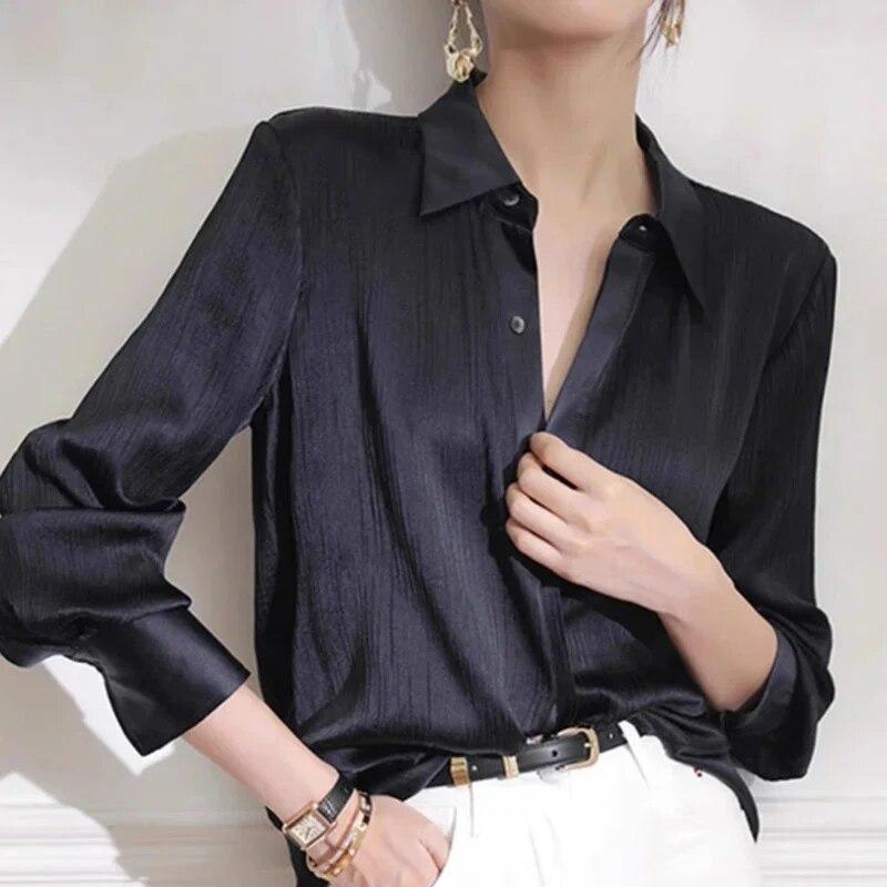 Винтажная элегантная офисная блузка с длинными рукавами, модная женская свободная простая рубашка, женские весенне-осенние повседневные женские топы 30244