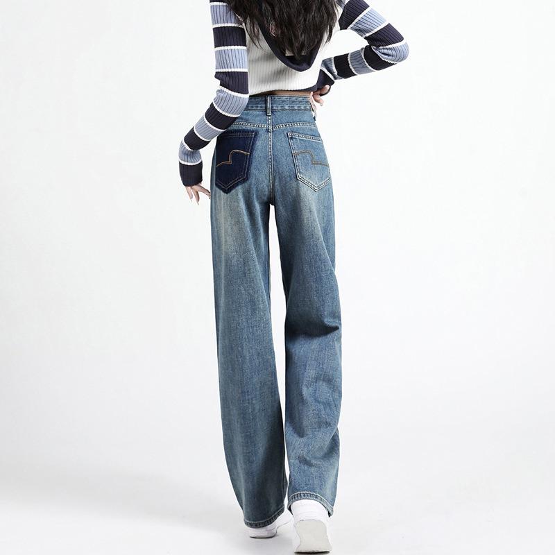 Женские новые ретро драпированные тонкие простые модные джинсовые брюки прямого покроя