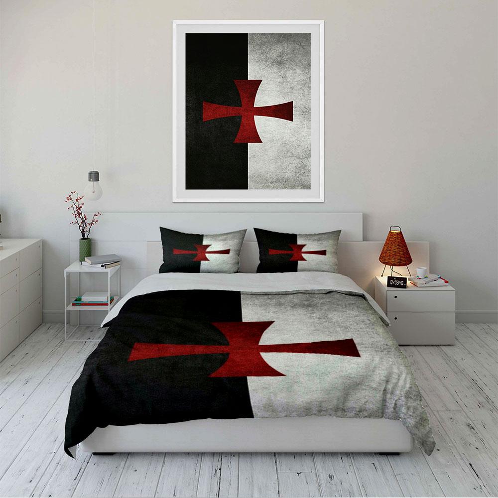 Red Cross Black White Pattern Bedding Duvet Cover Set (1*Duvet Cover 2*Pillowcases, without duvet insert)