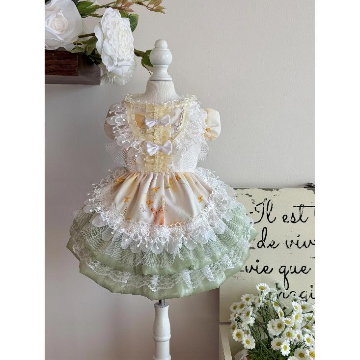 Handmade Pure Cotton Puppy Dog Clothing Cute Butterfly Print Bow Princess Dress for Small Medium Dog Chihuahua Pet Dog Clothes