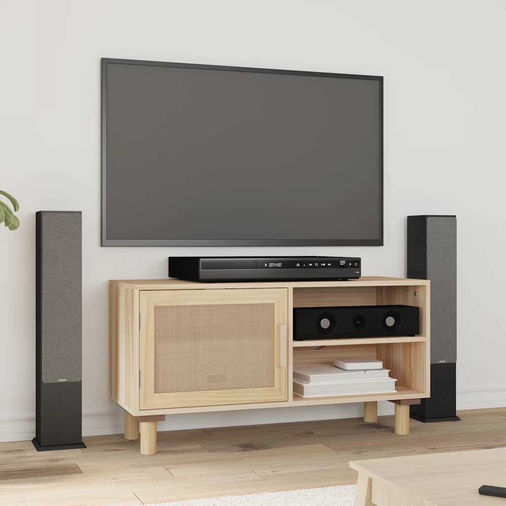 TV Cabinet Brown 80 x 30 x 40 cm Solid Pine Wood and Natural Rattan