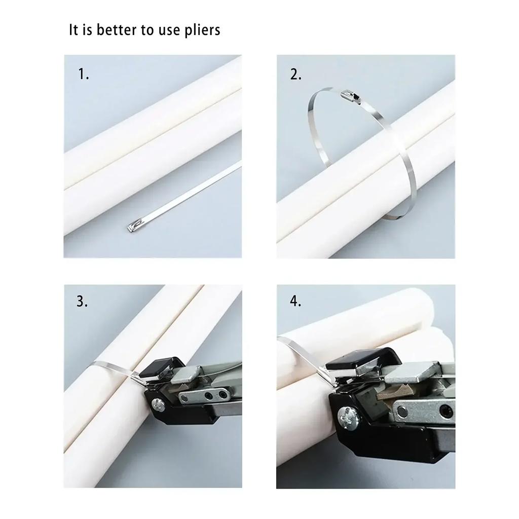 100PCS Metal Cable Ties 304 Stainless Steel 4.6/7.9/10/12mm Exhaust Wrap Coated Self-Locking Metal Zip-Exhaust Locking Cable Tie