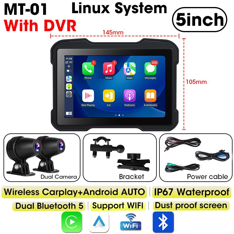 6,86-дюймовый GPS-навигатор, мотоциклетный видеорегистратор, беспроводной Carplay, Android Auto, водонепроницаемый, портативный, двойной Bluetooth-монитор для мотоцикла