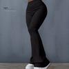 Women Wide-Leg Bootcut Pants Elastic High Waist Solid Color Ribbed Trousers Solid Color Design Flared Pants