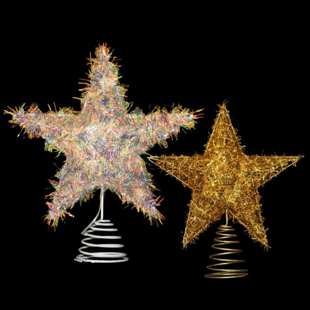LED Light Christmas Tree Star Topper With Pearl Wire Gold Iron Xmas Tree Ornaments  New  Home Table Decoration Supplies