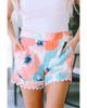 Water Marbling Print Lace Trim Shorts