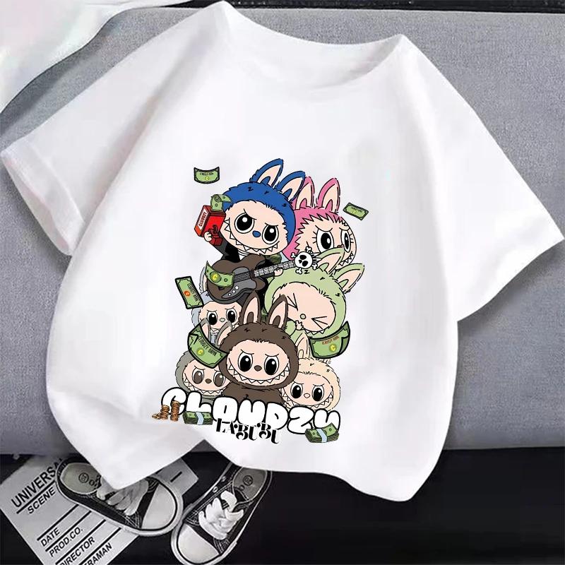 Kids Cartoon Cotton T-shirt Labubued Children Anime Print Tee Girl Fashion Casual Clothes Summer Cute Short Sleeve Clothing Gift