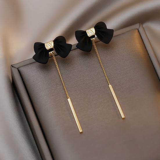 1 пара женских серег, съемные подарочные легкие стильные милые женские серьги с черным бантом, модные украшения