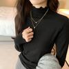 White Half-high Collar, Modern Style, Middle Collar, Brushed Top, Women's Autumn and Winter New Style, Versatile Plus Velvet Bottoming Shirt