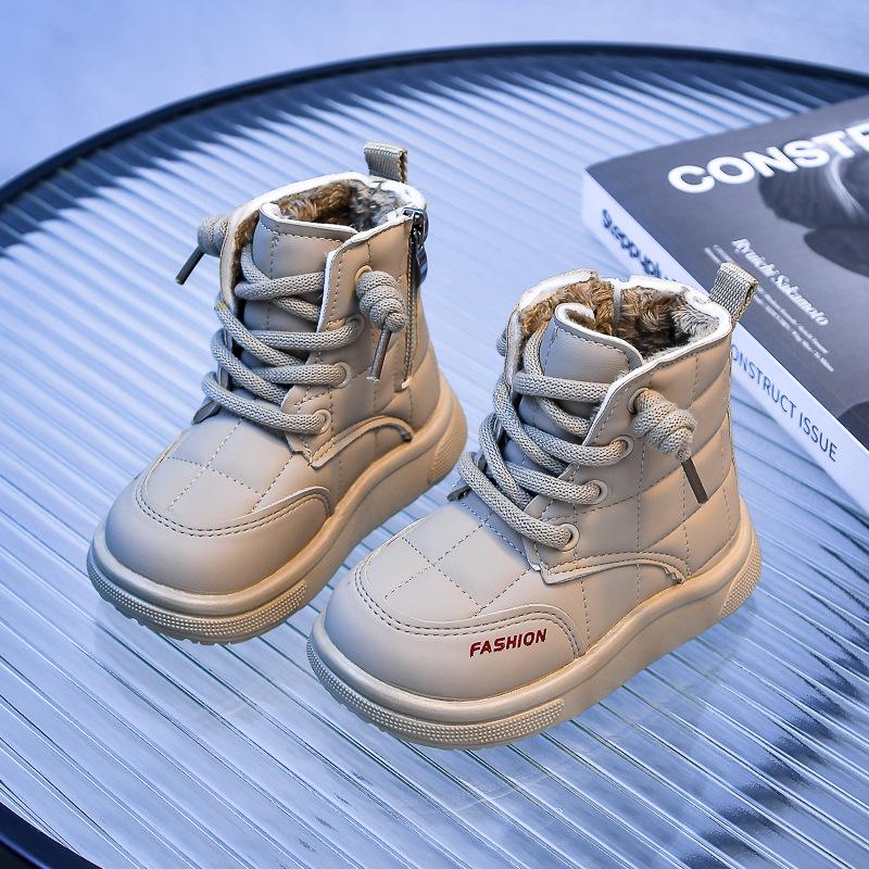 Зимние ботинки для мальчиков 2025 года - на бархатной подкладке, нескользящая подошва, мягкая подошва, теплые хлопковые ботинки для маленьких и средних детей