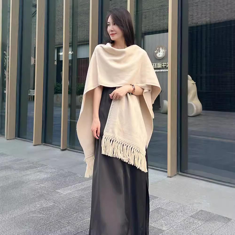 Cardigan Sweater Women'S Knitted Scarf Cape Style Outer With Winter Fringed Shawl Cape Jacket High-End