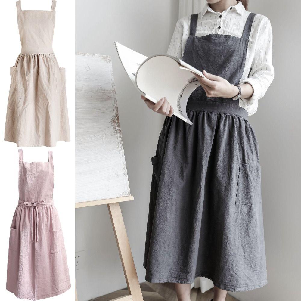 Nordic Linen Aprons Cotton Kitchen Apron High Quality Work Dress