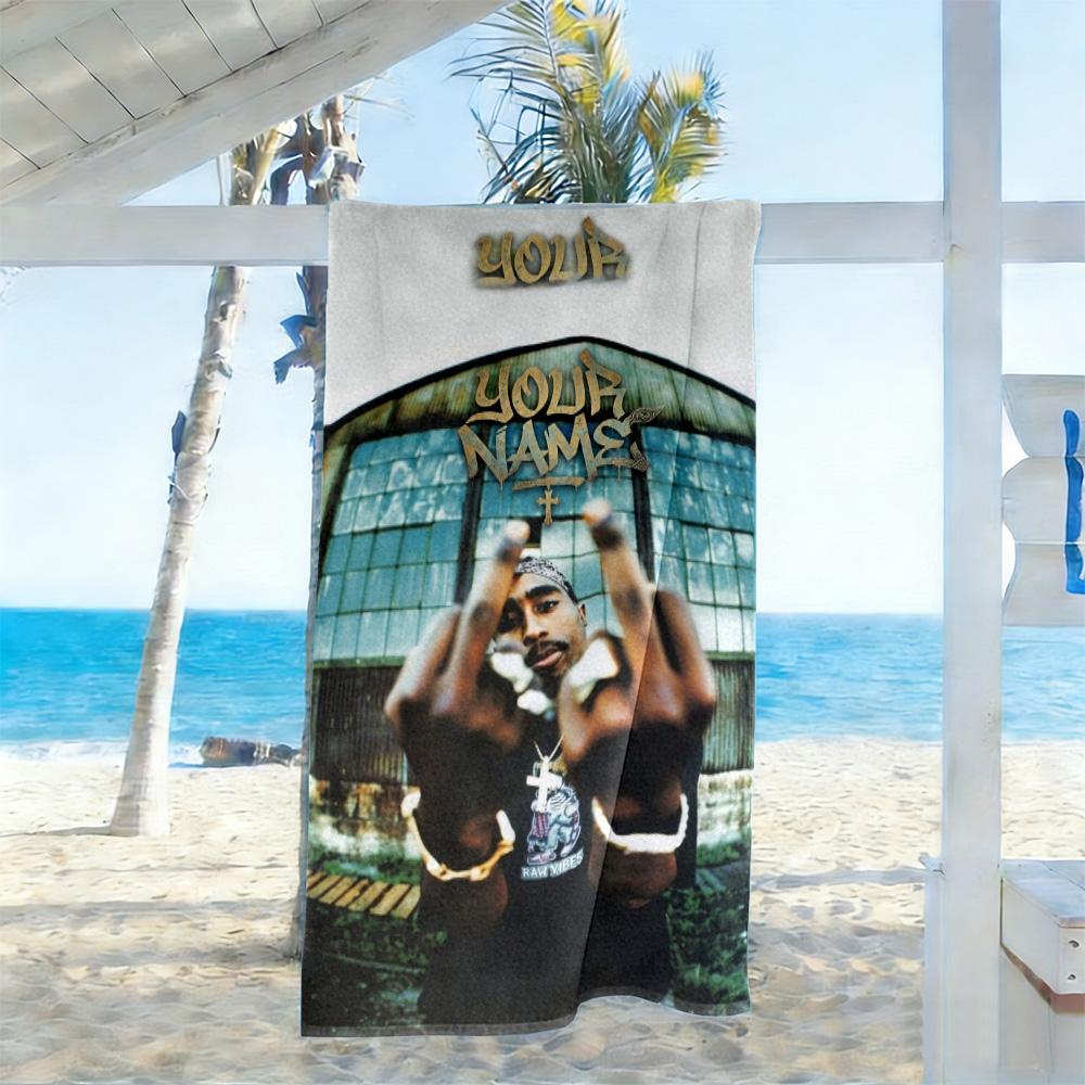 2pac Customizable Name Beach Towel Super Soft & Absorbent For Beach Bathroom Outdoor Swimming Pool Camping Picnic Yoga Diving Vacation Accessories