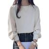 [Tunatch] Blouse Long Sleeve Shirt Puff Sleeves Cut and Sew Round Neck Thin Simple Spring Summer Autumn Ladies Cute Stylish Commute Commuting To