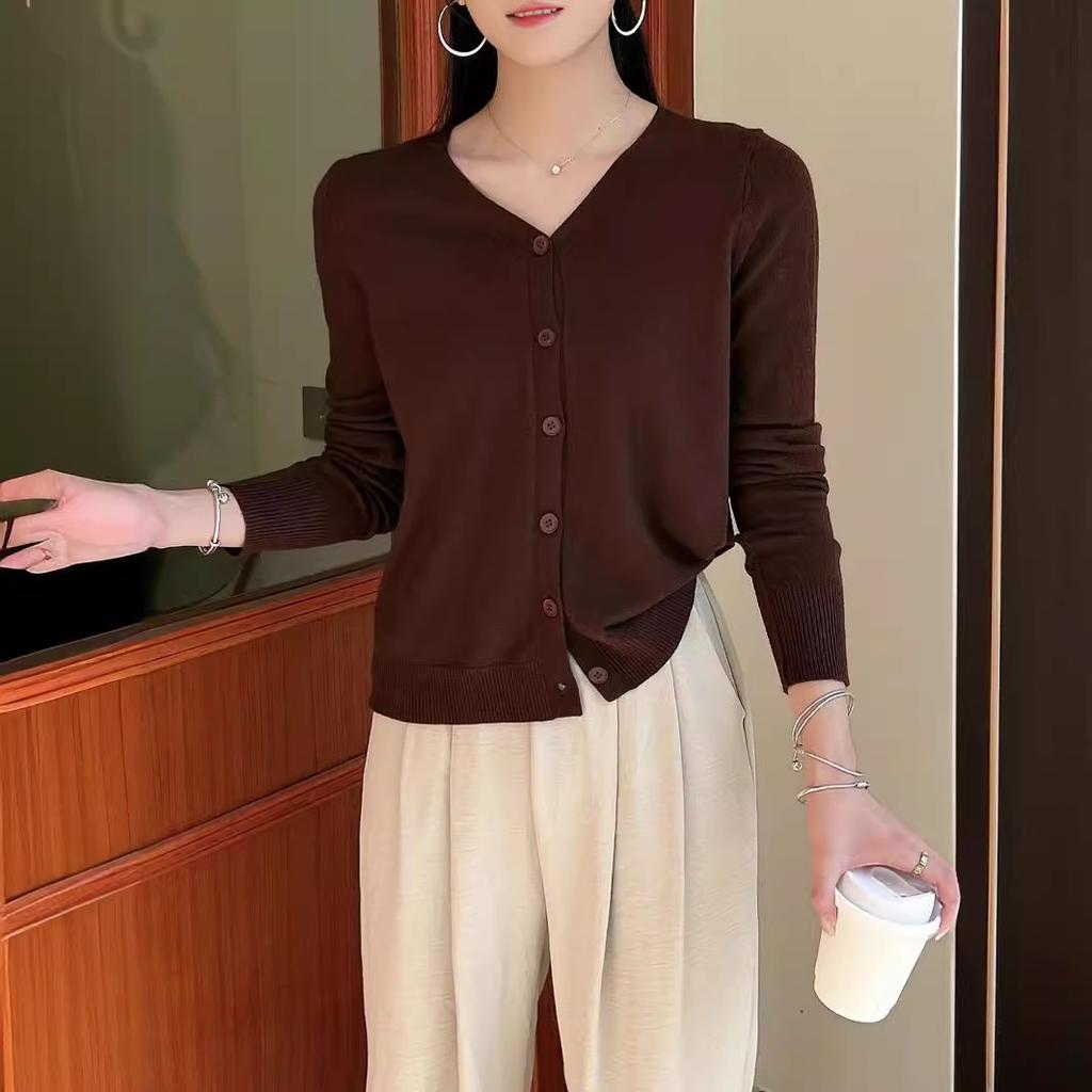 Женский вязаный кардиган с V-образным вырезом, мягкий допаминовый цвет, осенний свитер с длинными рукавами, куртка
