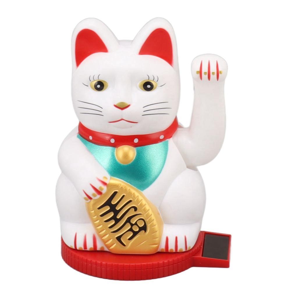 Plastic Rotatable Base Fortune Cat White & Gold & Black Car Dashboard Cat Ornament  Home Decoration