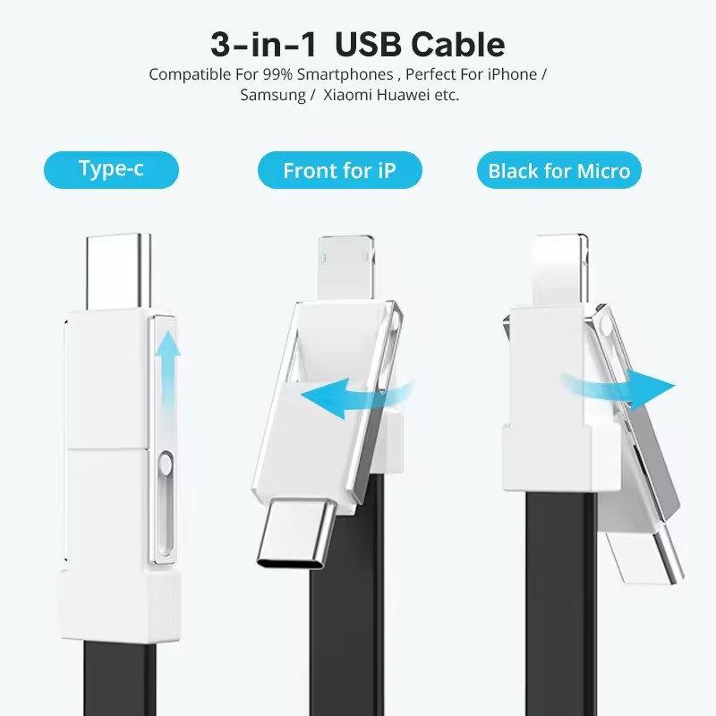 3 в 1 USB-кабель Micro USB Type C Кабель для Samsung Xiaomi Huawei 2A Mini Keychain Charger Зарядные кабели для IOS