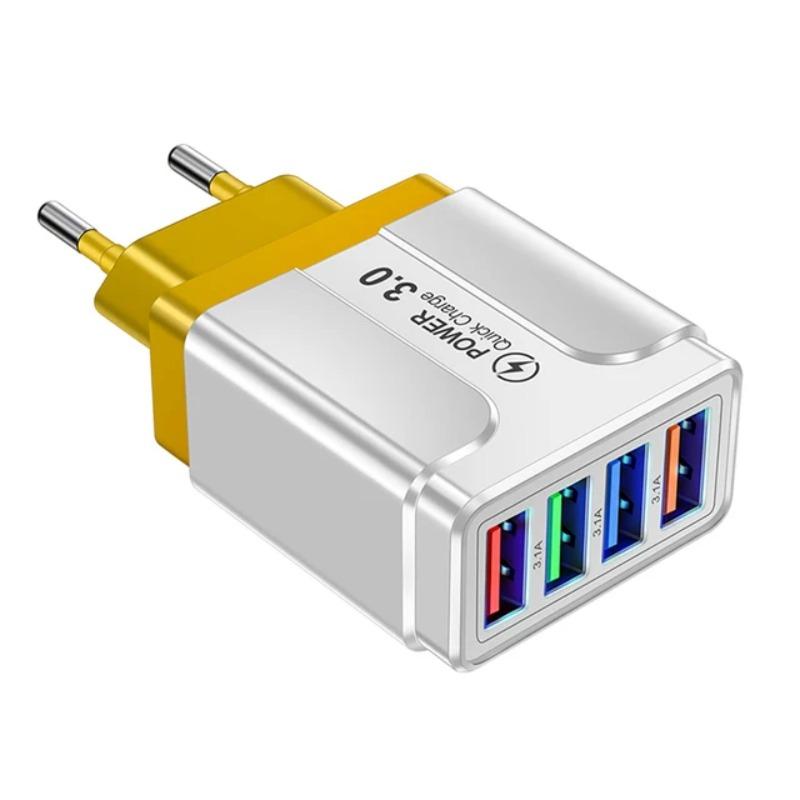Адаптер переменного тока постоянного тока для телефона, быстрое зарядное устройство 5 В 3 А, 4 порта USB, настенная дорожная вилка для iPhone, Samsung, Xiaomi, Huawei, быстрое зарядное устройство, источник питания