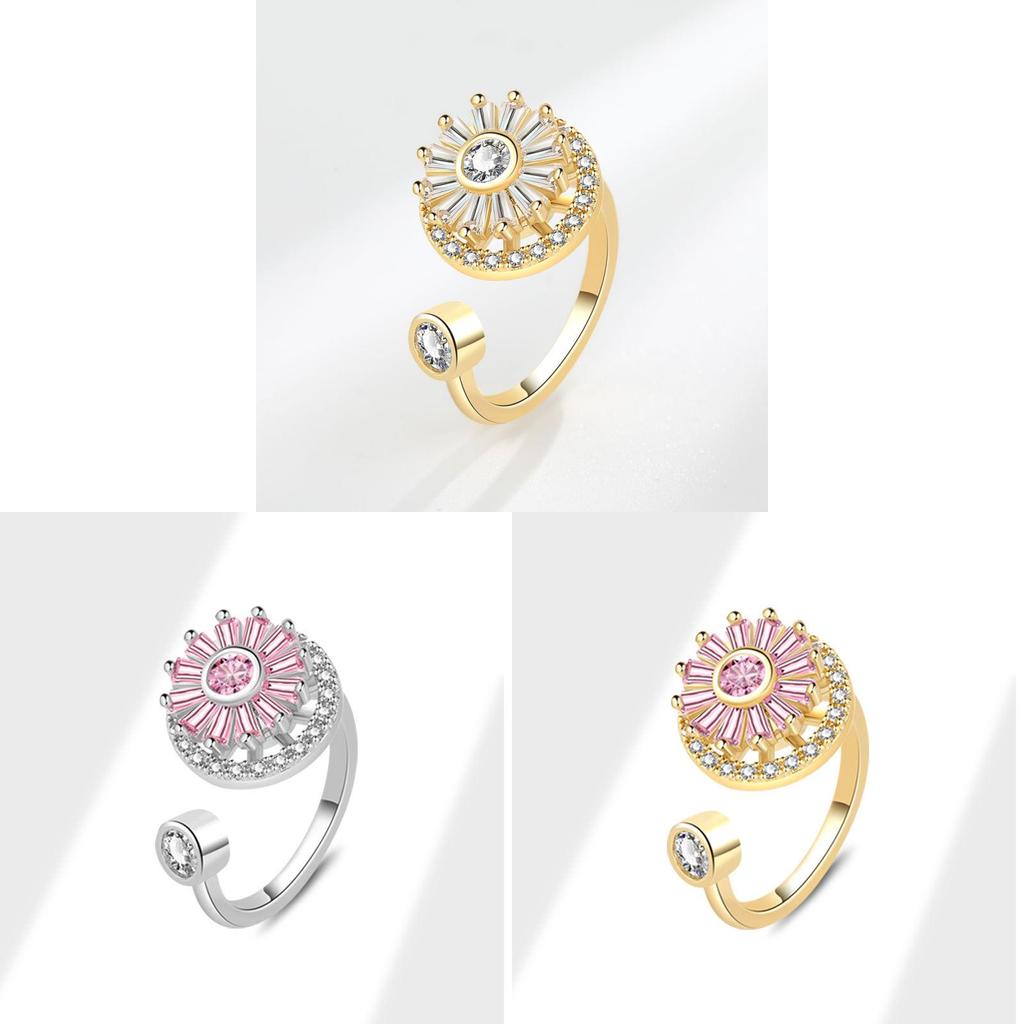 Copper Open Loop Ring With Moving Snowflake Pattern For Female Trendy Hand Accessories
