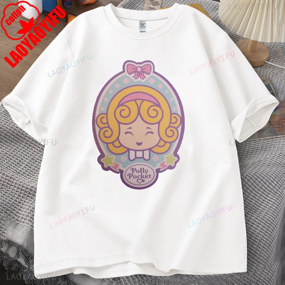 ZX Футболка Polly Pocket с принтом Топы Polly Pocket Буквенная одежда Дышащие Camisetas Ностальгия Ретро Высококачественные хлопковые топы