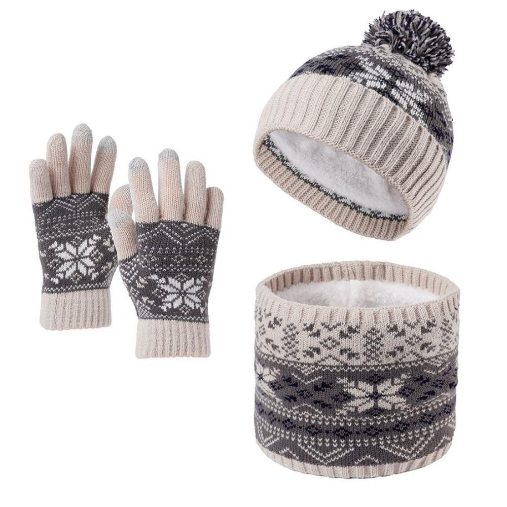 3Pcs/Set Winter Children Scarf Hat Gloves Set Plush Bonnet Gloves Kits Knitted Hats Scarfs Outdoor
