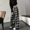 Women's Black & White Plaid Wide-Leg Pants - Summer Korean Style, Loose and Draped Fit