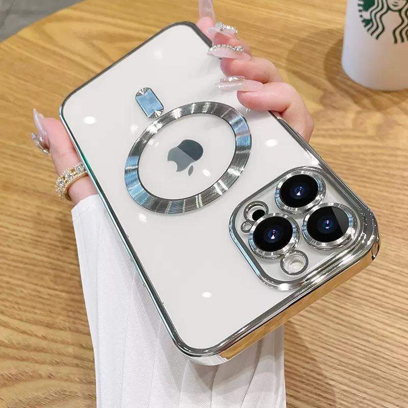 Роскосный гальванизированный магнитный чехол для iPhone, прозрачная защитная крышка для объектива камеры