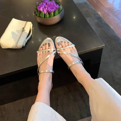 Версия из овчины~ Темперамент из натуральной кожи, острый носок, открытый носок, тонкий ремешок, маленький наклонный каблук, крутые шлепанцы, женские, летние