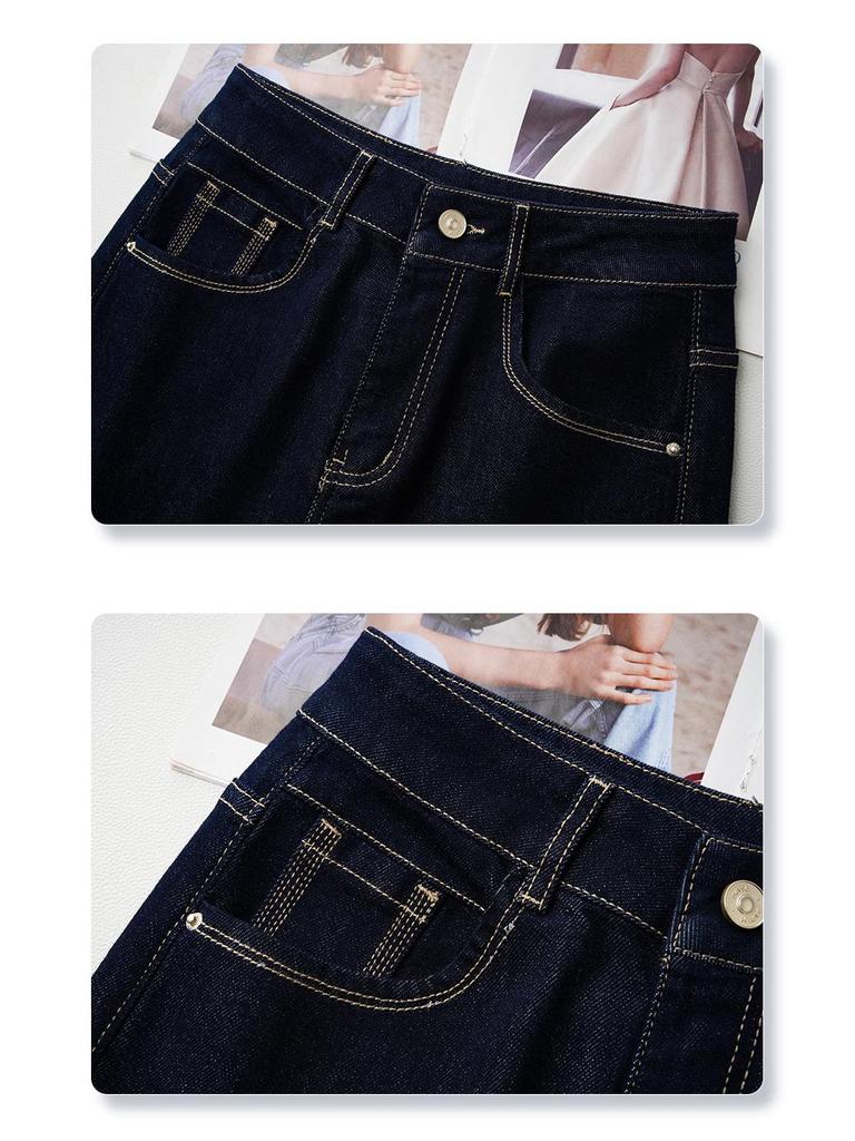 Women's 2025 Retro Dark Blue High-Waisted Wide-Leg Jeans for Spring and Autumn