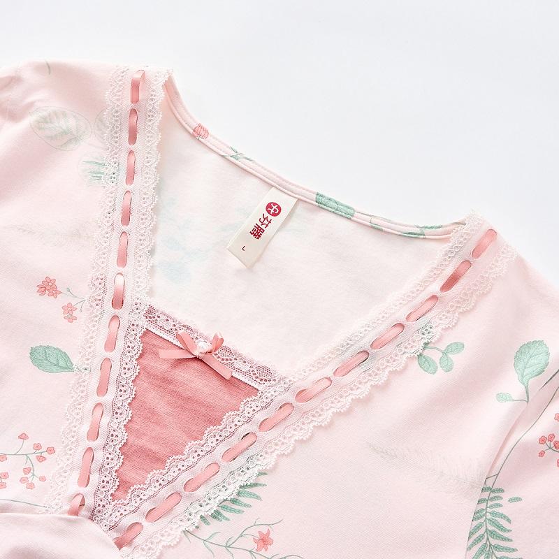 Fenteng [100% pure cotton] thin square neck countryside style seven quarter pants, women's home clothes, pajamas, women's outerwear