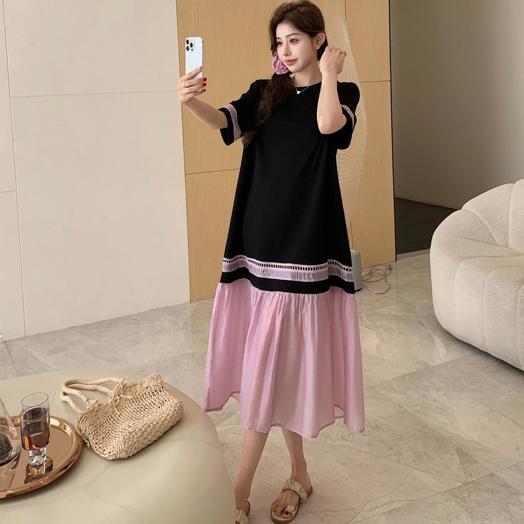 DIMANAF 2025 Летнее платье больших размеров для женщин Повседневное винтажное плиссированное длинное платье с коротким рукавом Свободное базовое платье