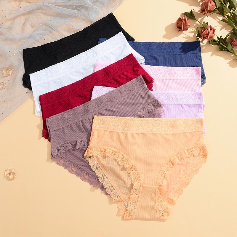 4Pcs Lace Plus Size Underwears Women's Sexy Panties High Quality Striped Briefs Girls Solid Sports Comfortable Lingerie