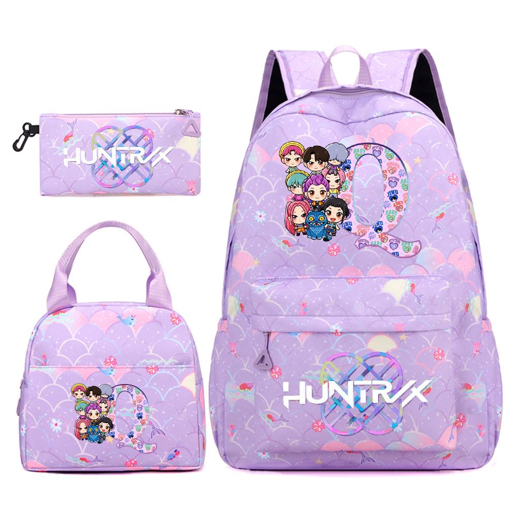 3Pcs/set 26 English Letter Kpop Printed Backpack Handbag Pencil Case for Teenger Student Girl Boy Schoolbag Kid Bookbag Large Capacity Travel Bag Gift