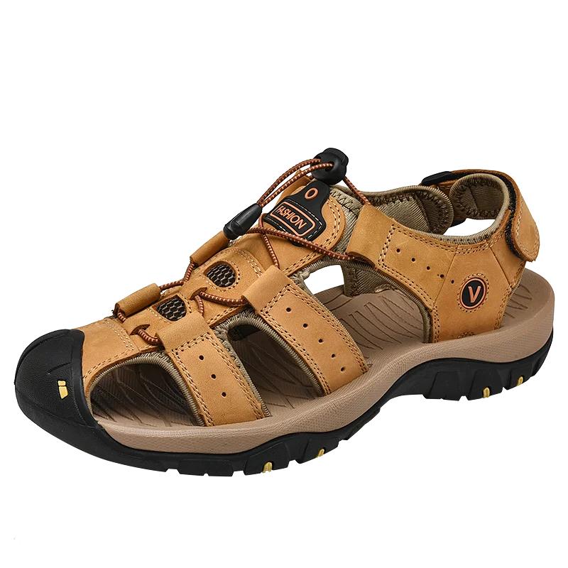 Summer Sandals Leather Outdoor Men Beach Shoes Luxury Breathable Casual Sandal Man Wading Shoes Non-slip Wide Lining Slippers
