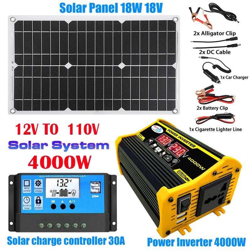 12V To 110V/220V Solar Panel System 12V Solars Panels Battery Charge Controller 4000W Solar Inverter Complete Power Generation