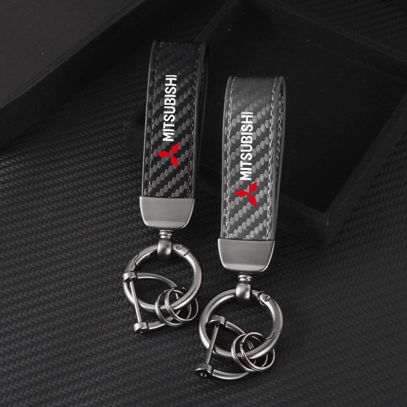 wszm6 Fashion Leather KeyChain Horseshoe Buckle Key Ring Car Key Rings for Mitsubishi Pajero Sport Outlander ASX Lancer Eclipse Cross