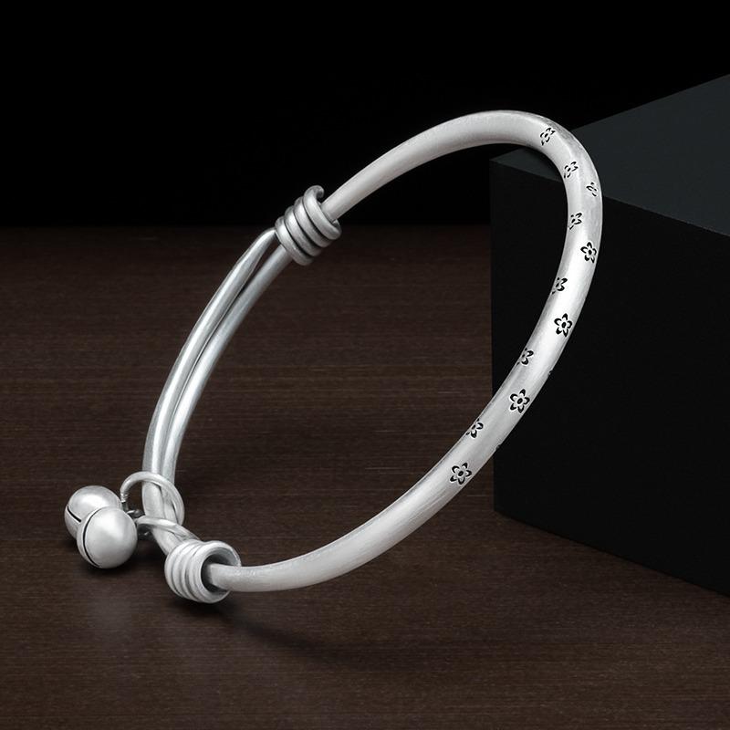 Zuyin 9999 Plum Blossom Wind Chime Rolling Tail Bracelet Forest Korean Edition Bell Pure Silver Student Bracelet Gift Simple Push Pull