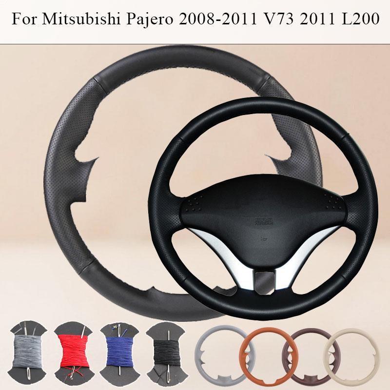 DIY Custom Anti-Slip Car Steering Wheel Cover For Mitsubishi Pajero 2008-2011 V73 2011 L200 Microfiber Leather Auto Grip Cover