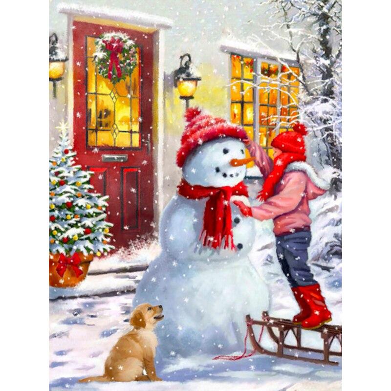 5D DIY Алмазная картина Снежная сцена Алмазная вышивка Снеговик Вышивка крестом Полная круглая дрель Домашний декор Ручные поделки Подарок